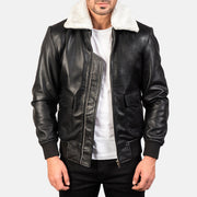 
Airin G-1 Black & White Leather Bomber Jacket in Black Sheepskin Leather - Pamje ballore dhe siluetë e përshtatur | Bli online
