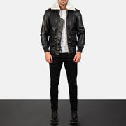
Airin G-1 Black & White Leather Bomber Jacket - Pamje anësore me prerje ergonomike të mëngëve