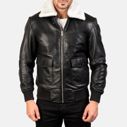 
Detaje nga afër of Shirt with Removable Fur & Zipper Hardware on Airin G-1 Black & White Leather Bomber Jacket