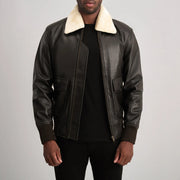 
Airin G-1 Kafe & Cream Xhaketë Bomber Lëkure për Meshkuj in Brown Sheepskin Leather - Pamje ballore dhe siluetë e përshtatur | Bli online