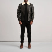 
Airin G-1 Kafe & Cream Xhaketë Bomber Lëkure për Meshkuj - Pamje anësore me prerje ergonomike të mëngëve