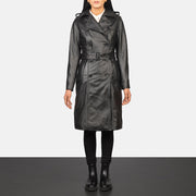 
Alice Black Double Breasted Leather Coat in Black Cowhide Leather - Pamje ballore dhe siluetë e përshtatur | Bli online