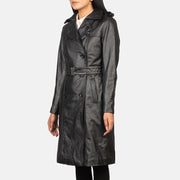 
Black Cowhide leather Coat - Pamje e pasme me supe të theksuara dhe buzë të pastër