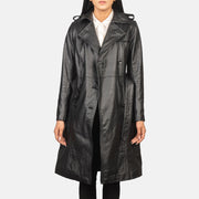 
Alice Black Double Breasted Leather Coat - Pamje anësore me prerje ergonomike të mëngëve