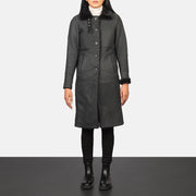 
Alina Shearling E zezë Pallto Lëkure për Femra in Distressed Black Sheepskin Leather - Pamje ballore dhe siluetë e përshtatur | Bli online