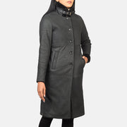 
Distressed Black Sheepskin Leather Aviator Jacket - Pamje e pasme me supe të theksuara dhe buzë të pastër