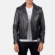 
Allaric Alley Black Leather Biker Jacket in Black Cowhide Leather - Pamje ballore dhe siluetë e përshtatur | Bli online