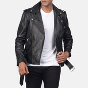 
Detaje nga afër of Notch & Zipper & Waist belt Hardware on Allaric Alley Black Leather Biker Jacket