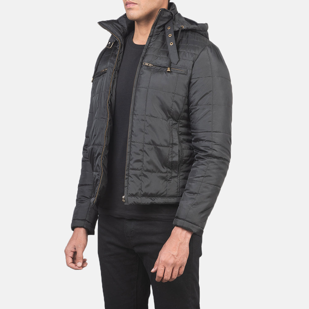 
Black Polyester Winter Jacket - Pamje e pasme me supe të theksuara dhe buzë të pastër