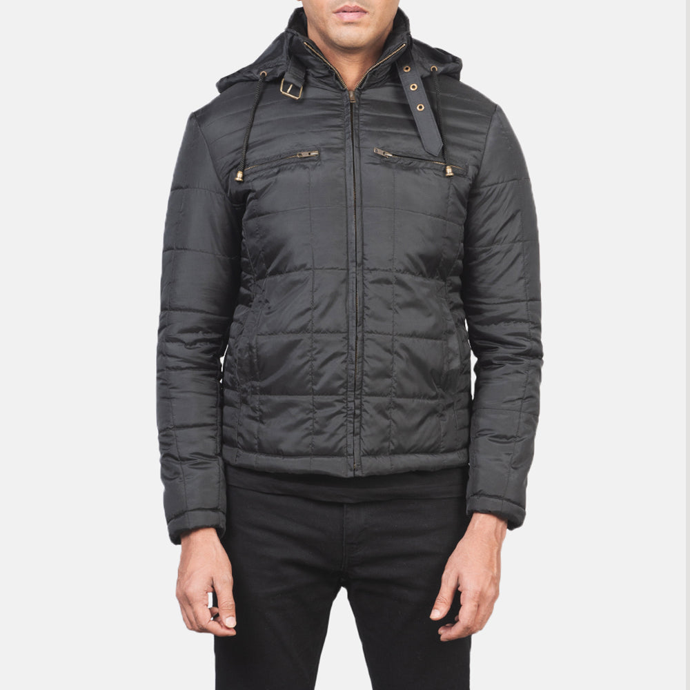 
Detaje nga afër of High neck with Belt & Zipper Hardware on Alps Quilted Black Windbreaker Jacket