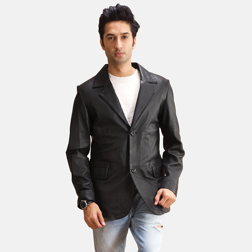 Alyson E zezë Leather Blazer për meshkuj
