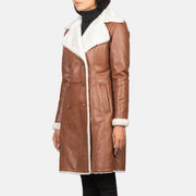 
Brown Sheepskin Burnishing Aviator Jacket - Pamje e pasme me supe të theksuara dhe buzë të pastër