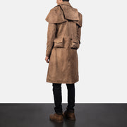 
Army Kafe Leather Duster për Meshkuj - Pamje anësore me prerje ergonomike të mëngëve