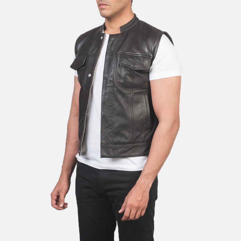 Atlas Moto Kafe Leather Vest për meshkuj
