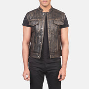 
Atlas Moto Distressed Kafe Jelek Lëkure për Meshkuj in Distressed Brown Sheepskin Leather - Pamje ballore dhe siluetë e përshtatur | Bli online