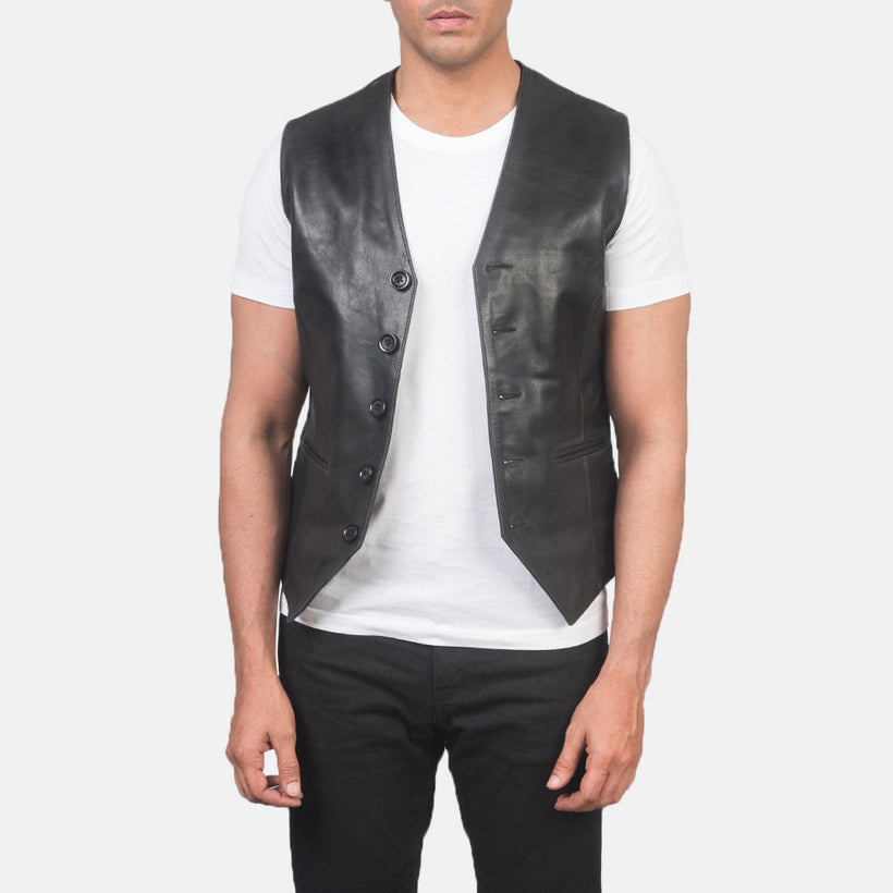 Auden E zezë Leather Vest për meshkuj