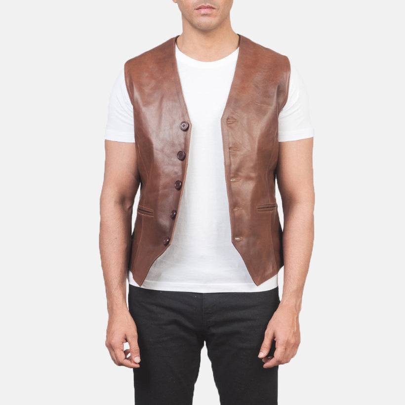 Auden Kafe Leather Vest për meshkuj