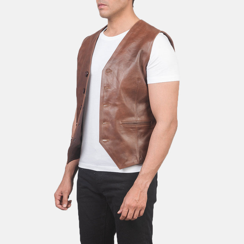 Auden Kafe Leather Vest për meshkuj