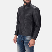 Black Calfskin Matte Biker Jacket - Back View Showing Tailored Shoulder Fit &amp; Clean Hemline