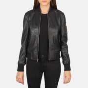 
Ava Ma-1 Black Leather Bomber Jacket in Black Sheepskin Leather - Pamje ballore dhe siluetë e përshtatur | Bli online