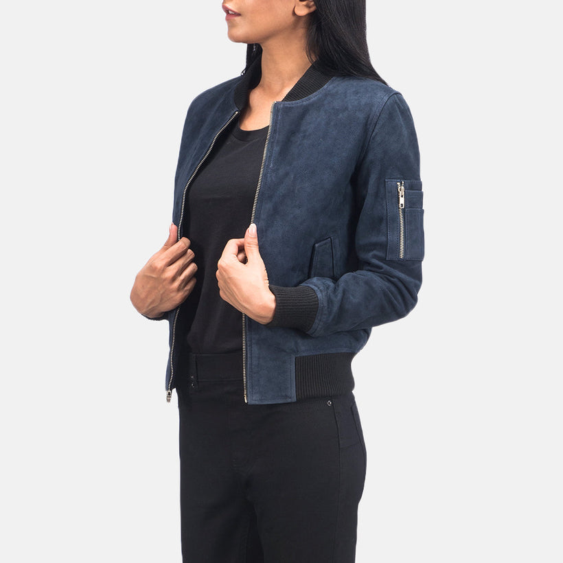 Ava MA-1 Blue Suede Xhaketë bomber lëkure për femra