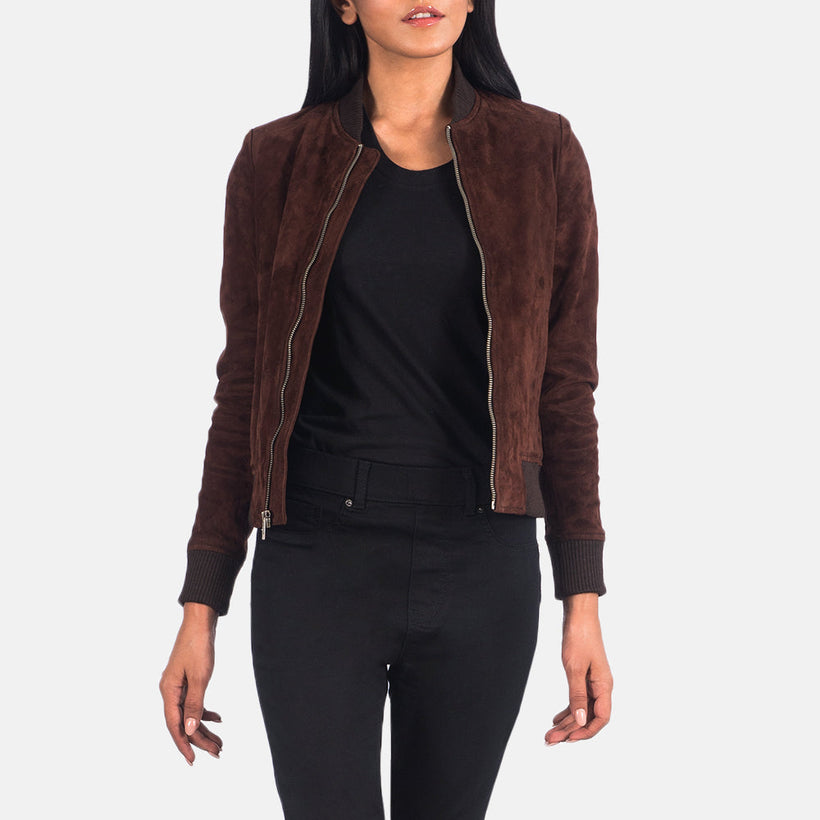 Bliss Kafe Suede Xhaketë bomber lëkure për femra