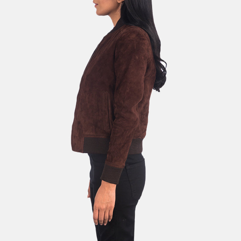 Bliss Kafe Suede Xhaketë bomber lëkure për femra
