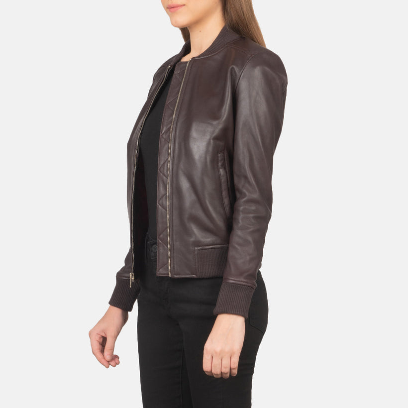 Bliss Maroon Xhaketë bomber lëkure për femra