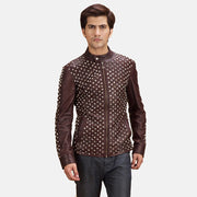 
Blix Bono Vishnje Xhaketë Motociklisti Lëkure për Meshkuj in Maroon Sheepskin Leather - Pamje ballore dhe siluetë e përshtatur | Bli online