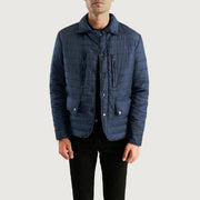 Bo Quilt Windbreaker Xhaketë lëkure për meshkuj in Navy Blue Nylon - Front Profile View &amp; Tailored Silhouette | Buy Online
