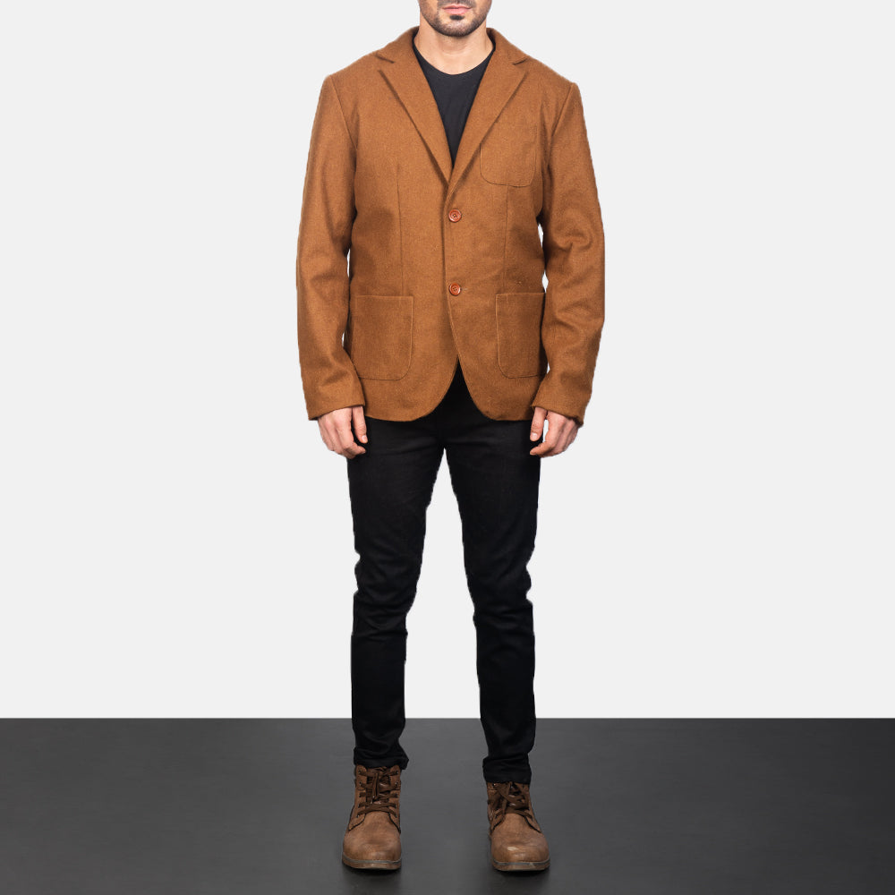
Khaki Wool Blazer - Pamje anësore me prerje ergonomike të mëngëve