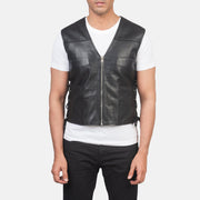 
Detaje nga afër of Classic Collar & Zipper Hardware on Brandon E zezë Jelek Lëkure për Meshkuj