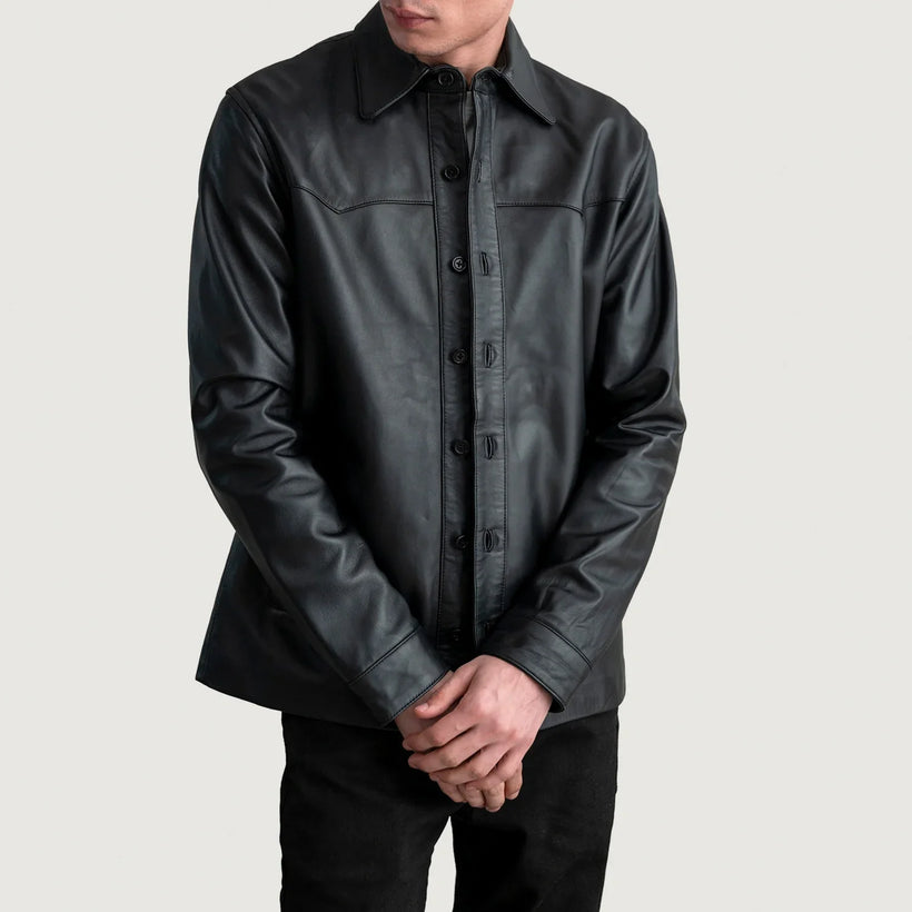 Bronco E zezë Leather Shirt për Meshkuj