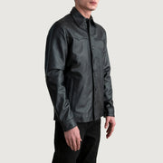 
Black Sheepskin leather Jacket - Pamje e pasme me supe të theksuara dhe buzë të pastër