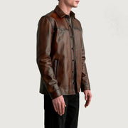 
Distressed Brown Sheepskin leather Jacket - Pamje e pasme me supe të theksuara dhe buzë të pastër