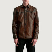 
Bronco Distressed Kafe Leather Shirt për Meshkuj - Pamje anësore me prerje ergonomike të mëngëve