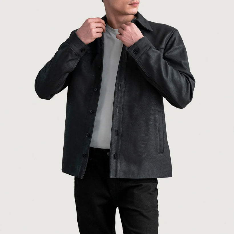 Bronco Tumbled E zezë Leather Shirt për meshkuj