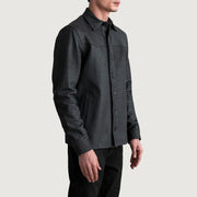 
Tumbled Black Sheepskin leather Jacket - Pamje e pasme me supe të theksuara dhe buzë të pastër