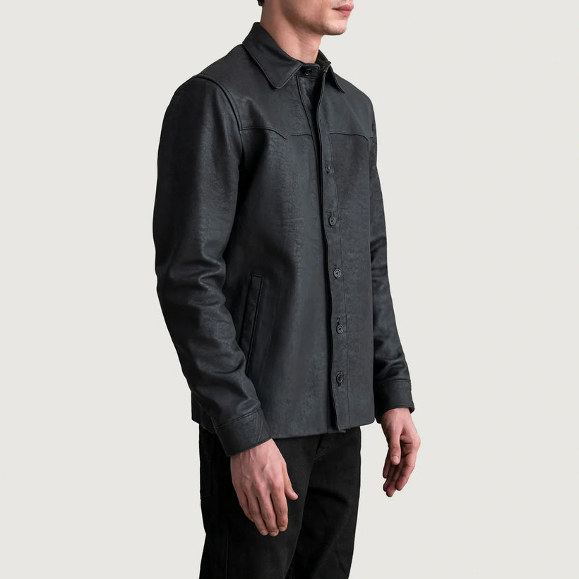 Bronco Tumbled E zezë Leather Shirt për meshkuj