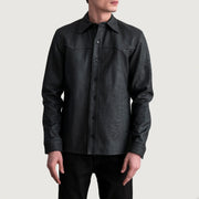 
Bronco Tumbled E zezë Leather Shirt për Meshkuj - Pamje anësore me prerje ergonomike të mëngëve