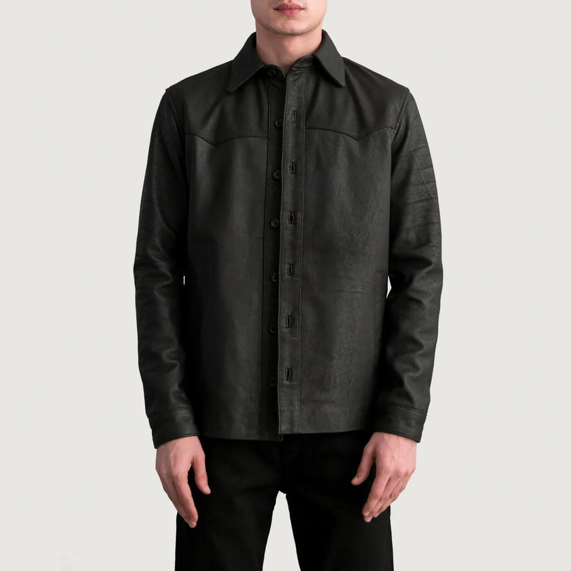 Bronco Tumbled Kafe Leather Shirt për Meshkuj
