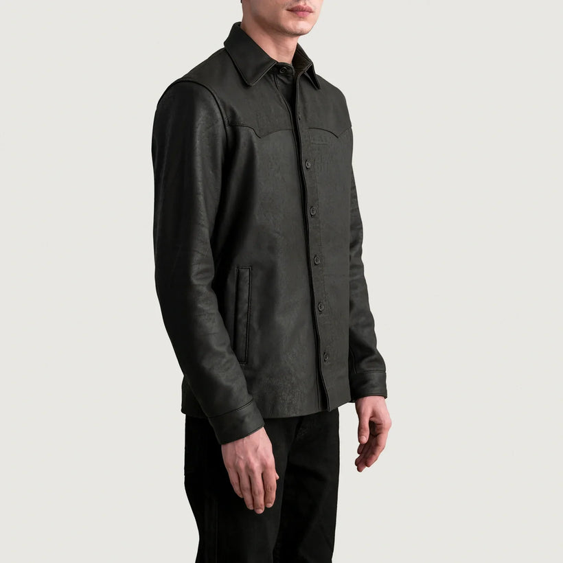 Bronco Tumbled Kafe Leather Shirt për Meshkuj