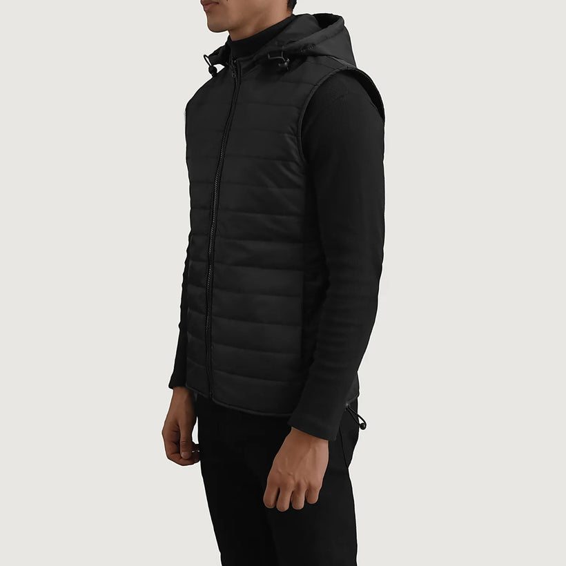 Carlo E zezë Hooded Puffer Vest për meshkuj