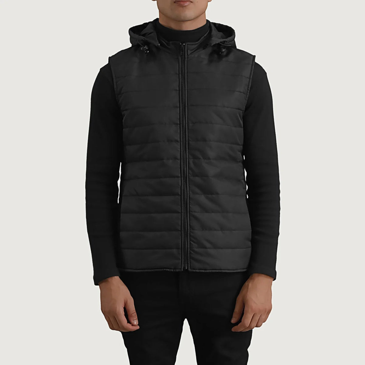 
Detaje nga afër of Classic Collar & Zipper Hardware on Carlo E zezë Jelek me kapuç i ngrohtë për Meshkuj
