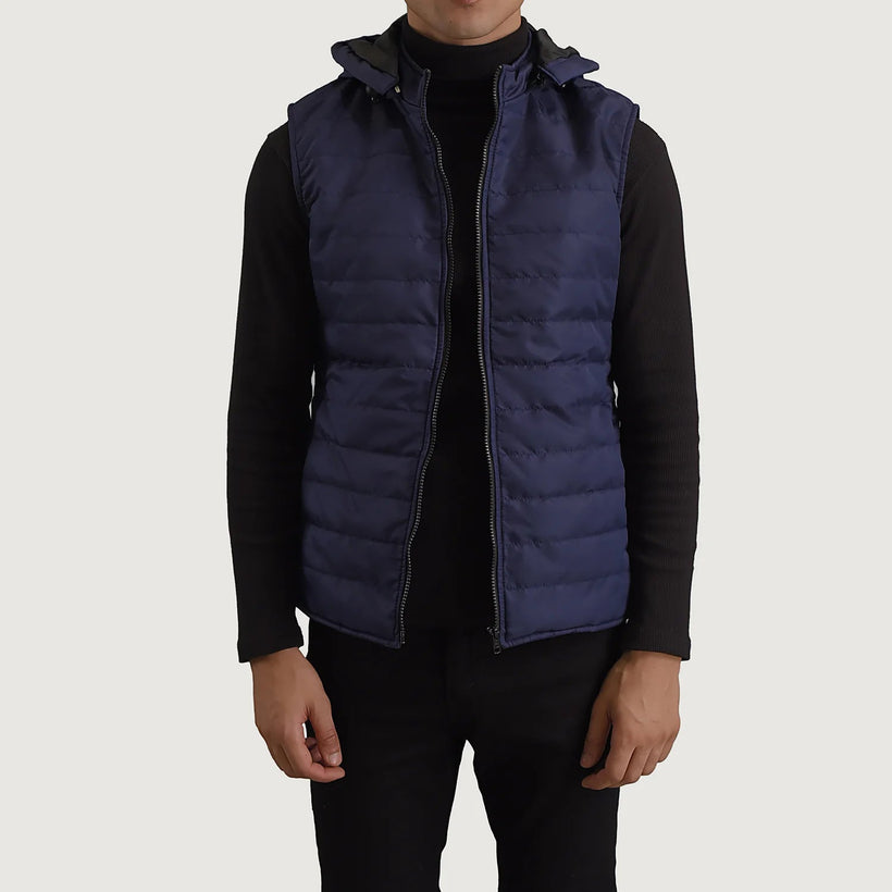 Carlo Blue Hooded Puffer Vest për meshkuj