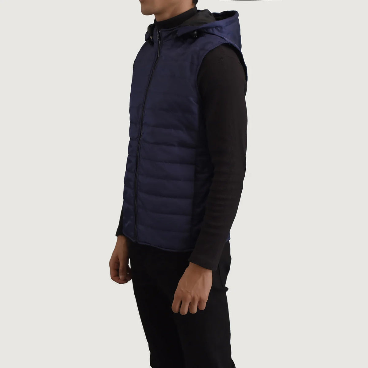 
Blue Full-Grain leather Vest - Pamje e pasme me supe të theksuara dhe buzë të pastër