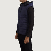 
Blue Full-Grain leather Vest - Pamje e pasme me supe të theksuara dhe buzë të pastër