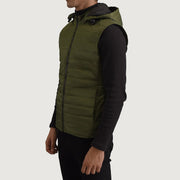 
Green Full-Grain leather Vest - Pamje e pasme me supe të theksuara dhe buzë të pastër