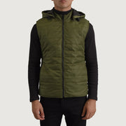 
Detaje nga afër of Classic Collar & Zipper Hardware on Carlo E gjelbër Jelek me kapuç i ngrohtë për Meshkuj