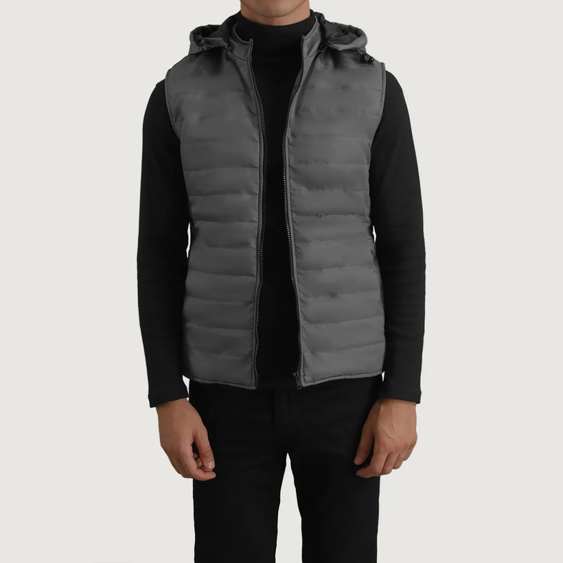 Carlo Grey Hooded Puffer Vest për meshkuj